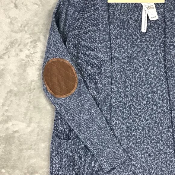 RDI Womens XS Blue Cardigan Sweater Elbow Patches Pockets Cotton Blend NWT - Picture 4 of 10